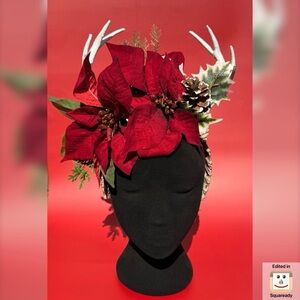 Festive Red Floral Antler Headband
